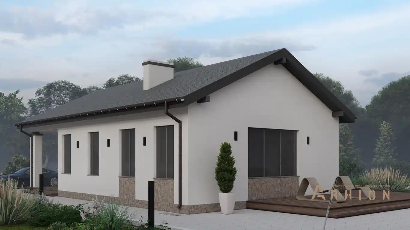 7. Проект одноэтажного дома в европейском стиле с двускатной кровлей, H-062, площадью - 97 кв c терассой