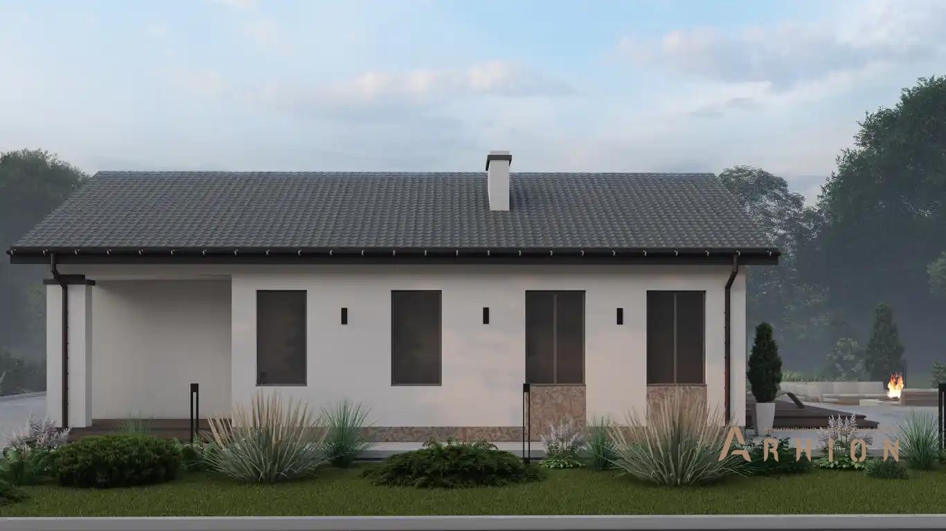 2. Проект одноэтажного дома в европейском стиле с двускатной кровлей, H-062, площадью - 97 кв c терассой