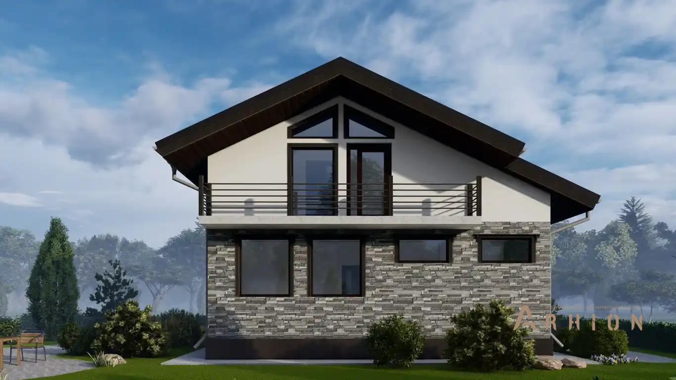 5. Проект одноэтажного дома в современном стиле с двускатной кровлей, H-065, площадью - 103 кв c мансардой, терассой, балконом