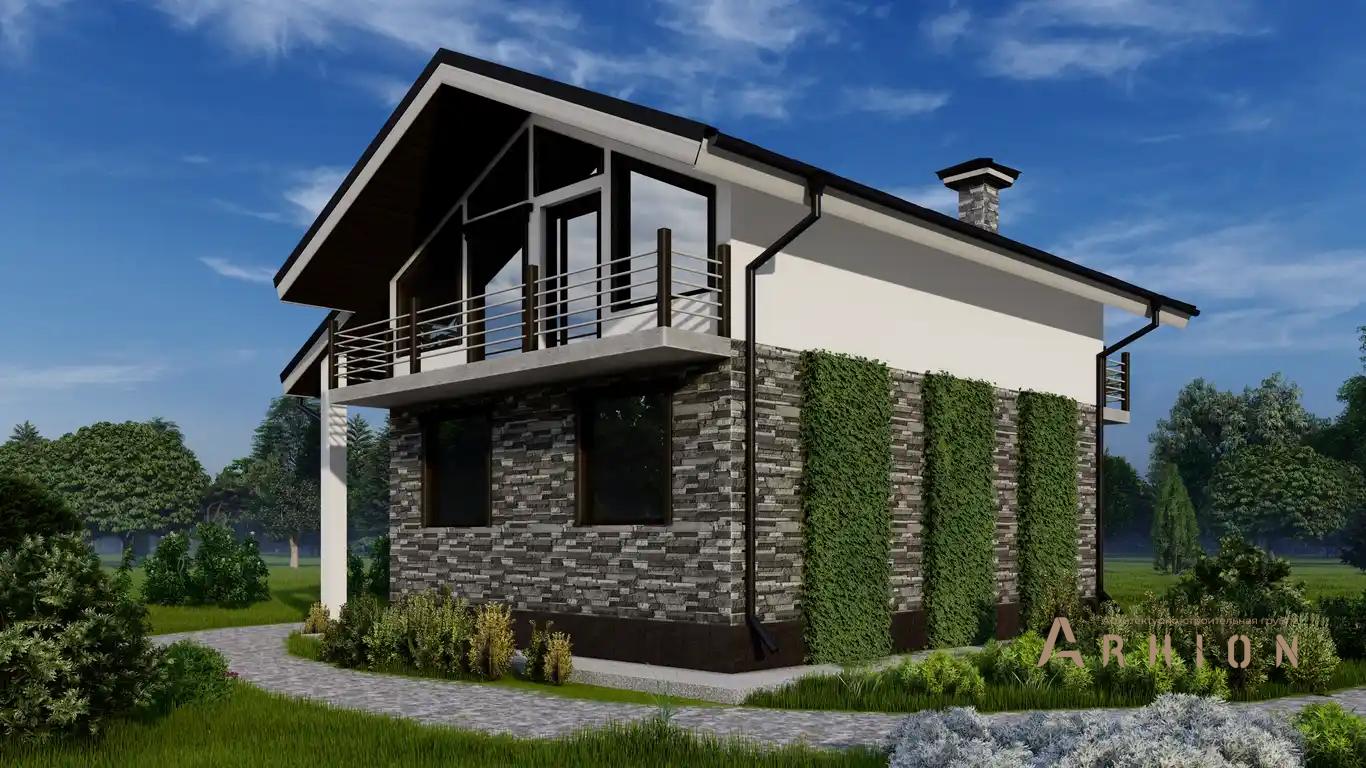 3. Проект одноэтажного дома в современном стиле с двускатной кровлей, H-065, площадью - 103 кв c мансардой, терассой, балконом