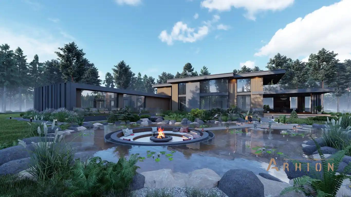 1. Проект двухэтажного дома в стиле хай-тек с плоской кровлей , H-067, площадью - 714 кв c сауной, терассой, балконом, гаражом, бассейном