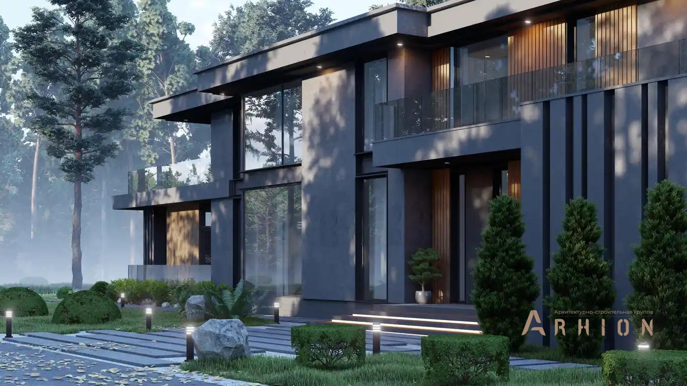 4. Проект двухэтажного дома в стиле хай-тек с плоской кровлей , H-067, площадью - 714 кв c сауной, терассой, балконом, гаражом, бассейном