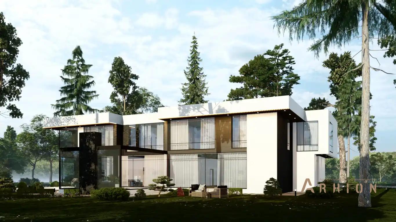 8. Проект двухэтажного дома в стиле хай-тек с плоской кровлей , H-075, площадью - 478 кв c терассой, балконом, гаражом