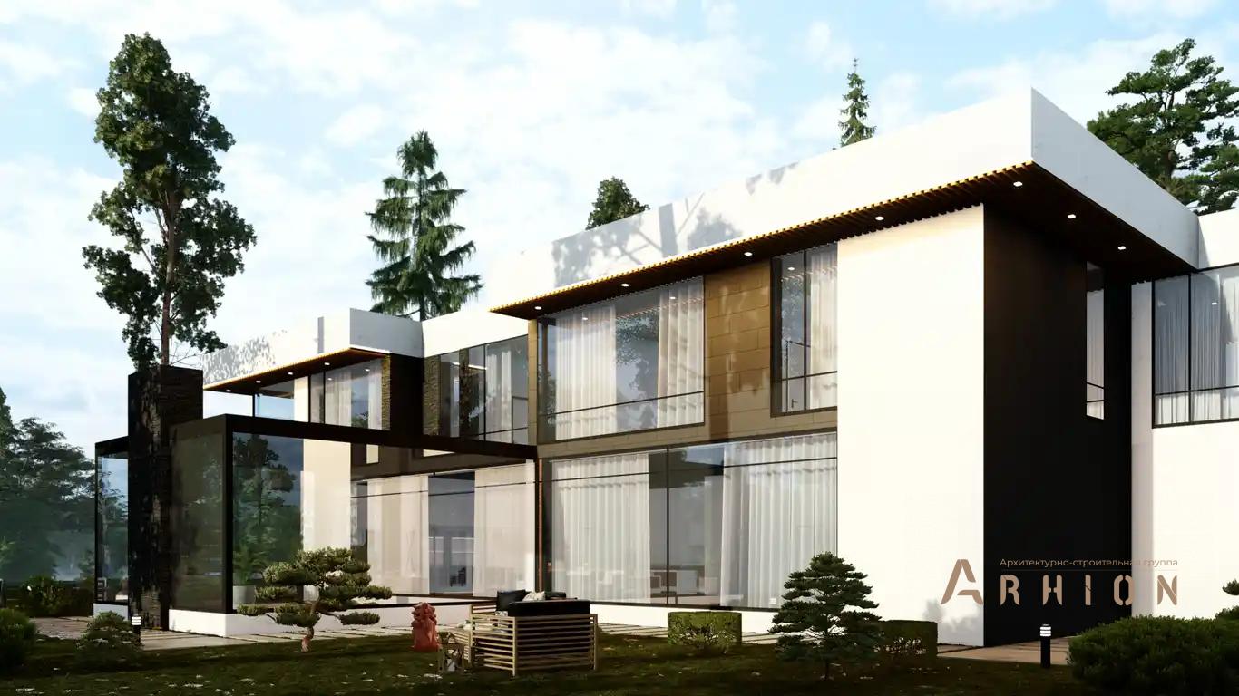 3. Проект двухэтажного дома в стиле хай-тек с плоской кровлей , H-075, площадью - 478 кв c терассой, балконом, гаражом