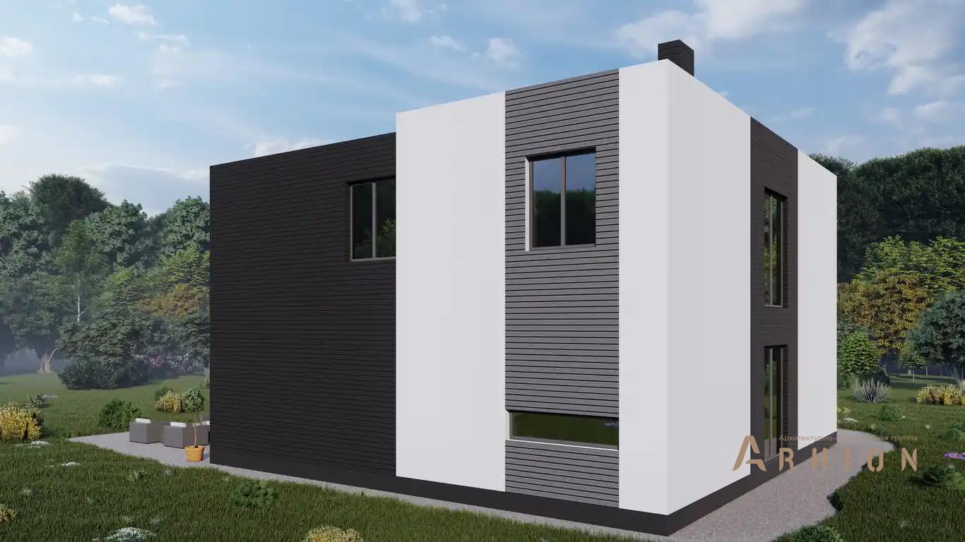 6. Проект двухэтажного дома в стиле хай-тек с плоской кровлей , H-076, площадью - 240 кв c балконом, гаражом