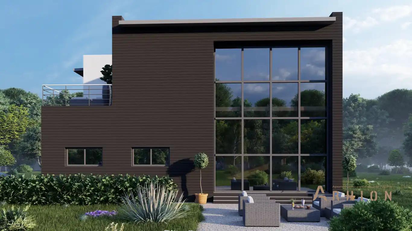 3. Проект двухэтажного дома в стиле хай-тек с плоской кровлей , H-076, площадью - 240 кв c балконом, гаражом