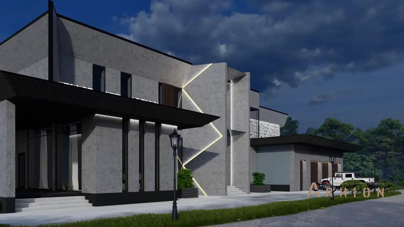 9. Проект двухэтажного дома в стиле хай-тек с плоской кровлей , H-077, площадью - 540 кв c терассой, балконом, гаражом, бассейном