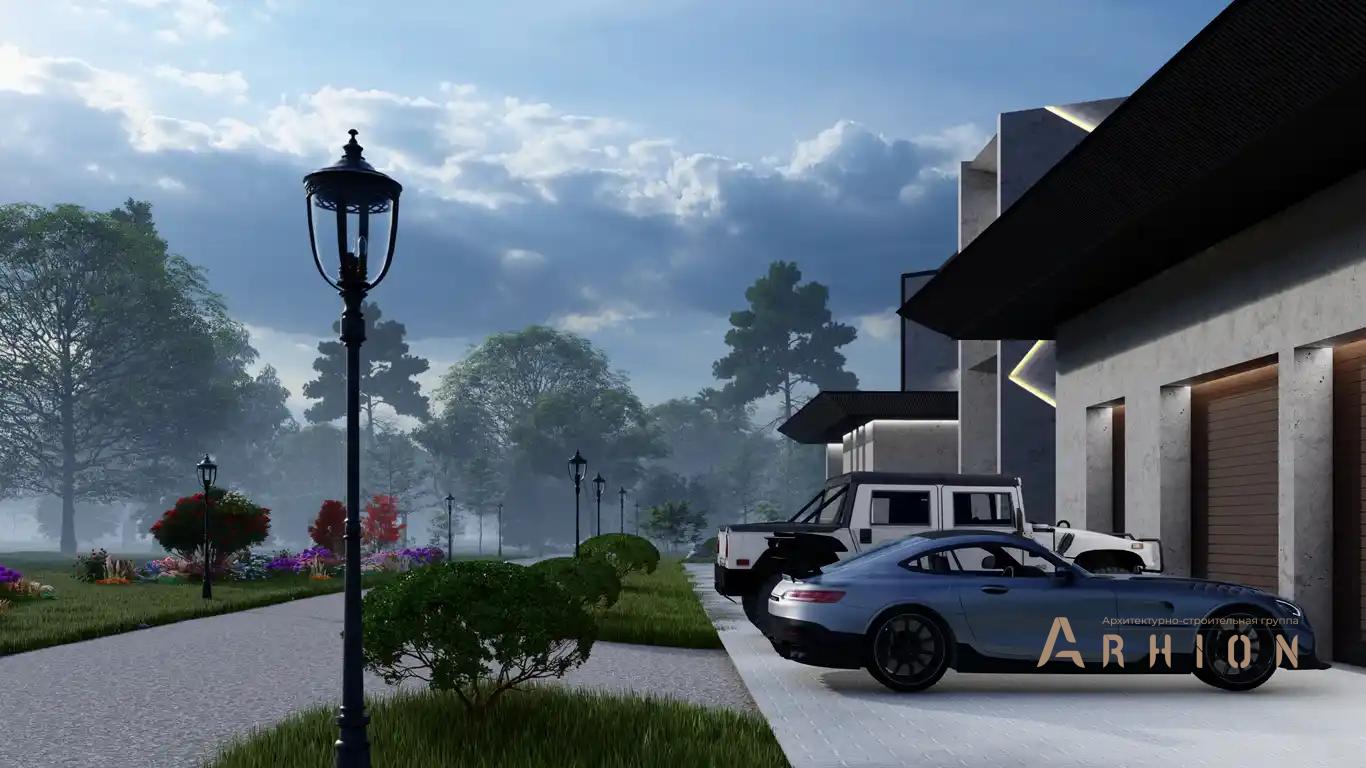 8. Проект двухэтажного дома в стиле хай-тек с плоской кровлей , H-077, площадью - 540 кв c терассой, балконом, гаражом, бассейном