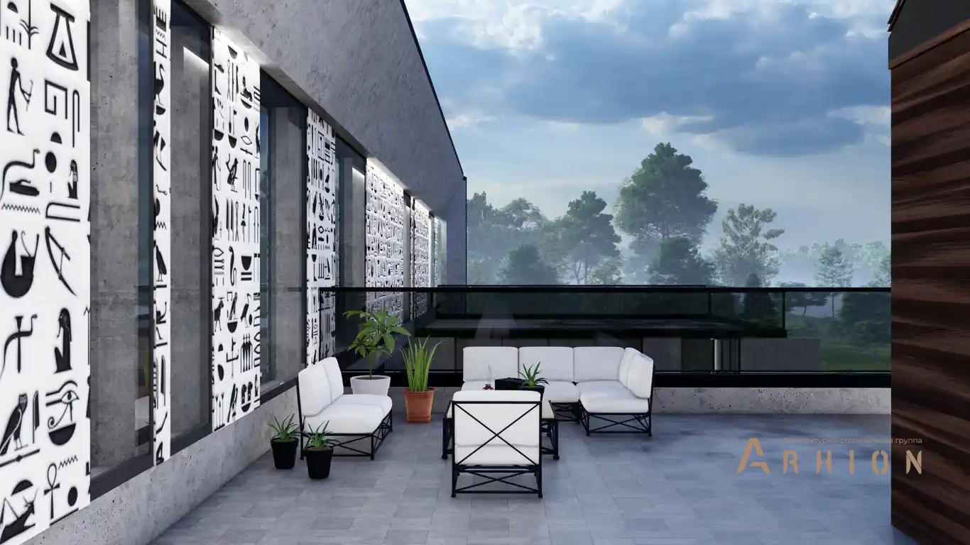 3. Проект двухэтажного дома в стиле хай-тек с плоской кровлей , H-077, площадью - 540 кв c терассой, балконом, гаражом, бассейном