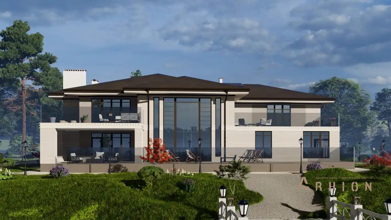 5. Проект двухэтажного дома в современном стиле с многоскатной кровлей, H-078, площадью - 457 кв c терассой, балконом, гаражом, вторым светом