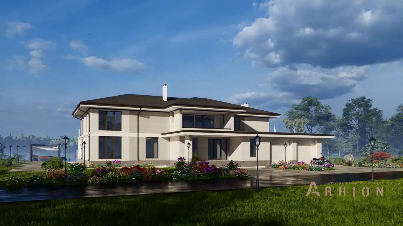 9. Проект двухэтажного дома в современном стиле с многоскатной кровлей, H-078, площадью - 457 кв c терассой, балконом, гаражом, вторым светом