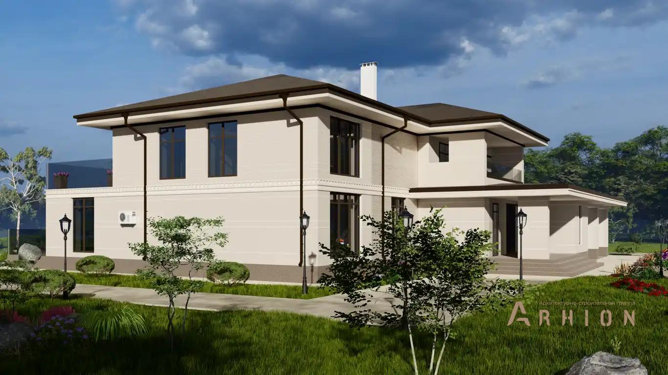 4. Проект двухэтажного дома в современном стиле с многоскатной кровлей, H-078, площадью - 457 кв c терассой, балконом, гаражом, вторым светом