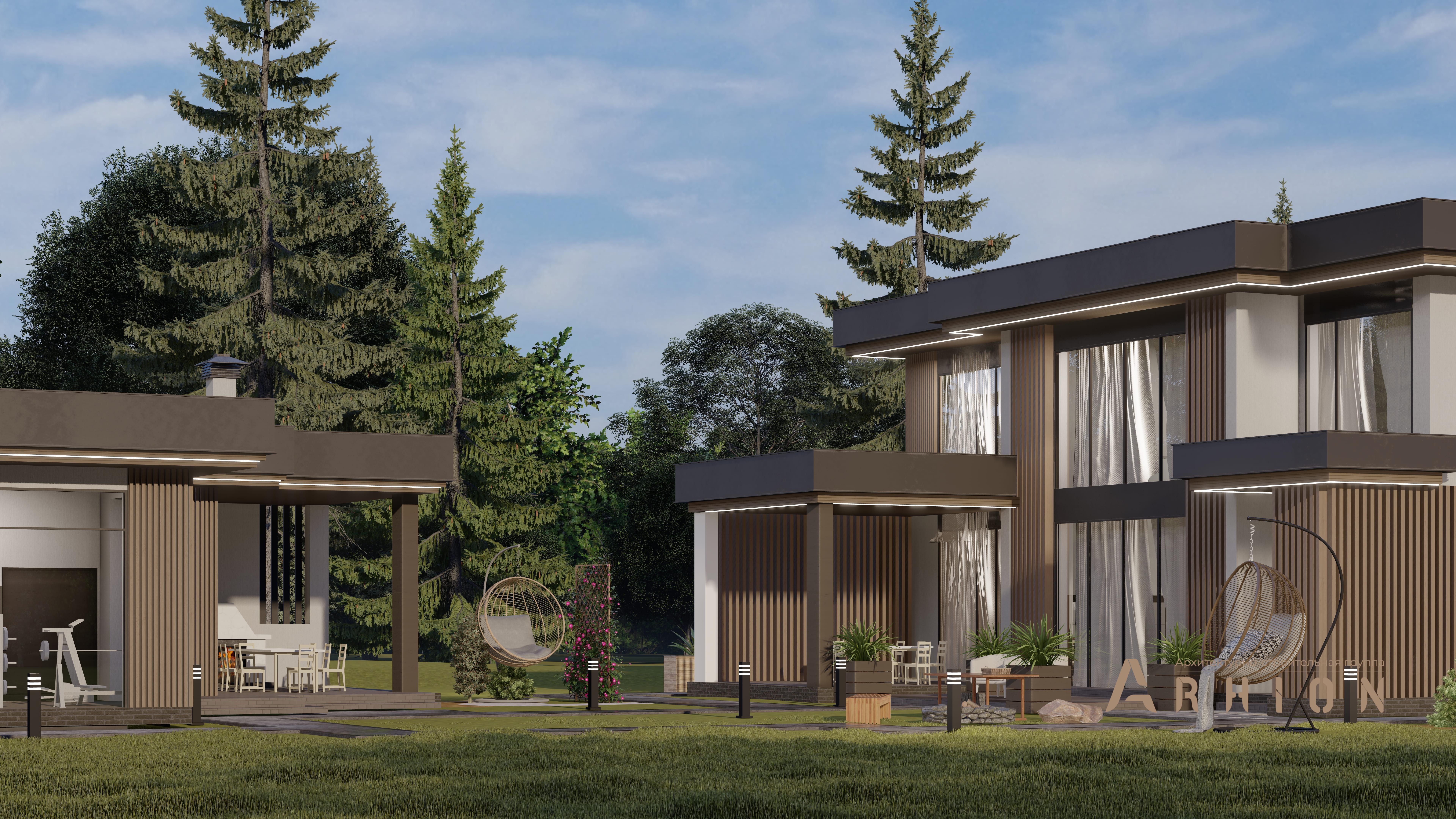 2. Проект двухэтажного дома в стиле хай-тек с плоской кровлей , H-079, площадью - 325 кв c терассой, балконом, гаражом