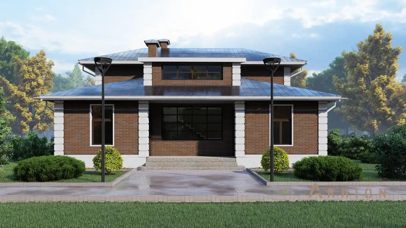 5. Проект двухэтажного дома в европейском стиле с четырехскатной, H-100, площадью - 162 кв c терассой, балконом