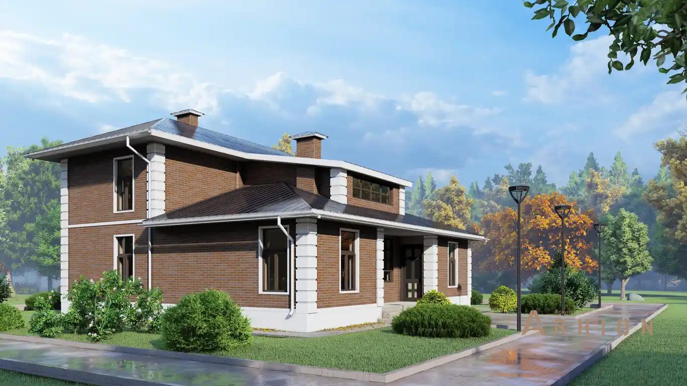 6. Проект двухэтажного дома в европейском стиле с четырехскатной, H-100, площадью - 162 кв c терассой, балконом