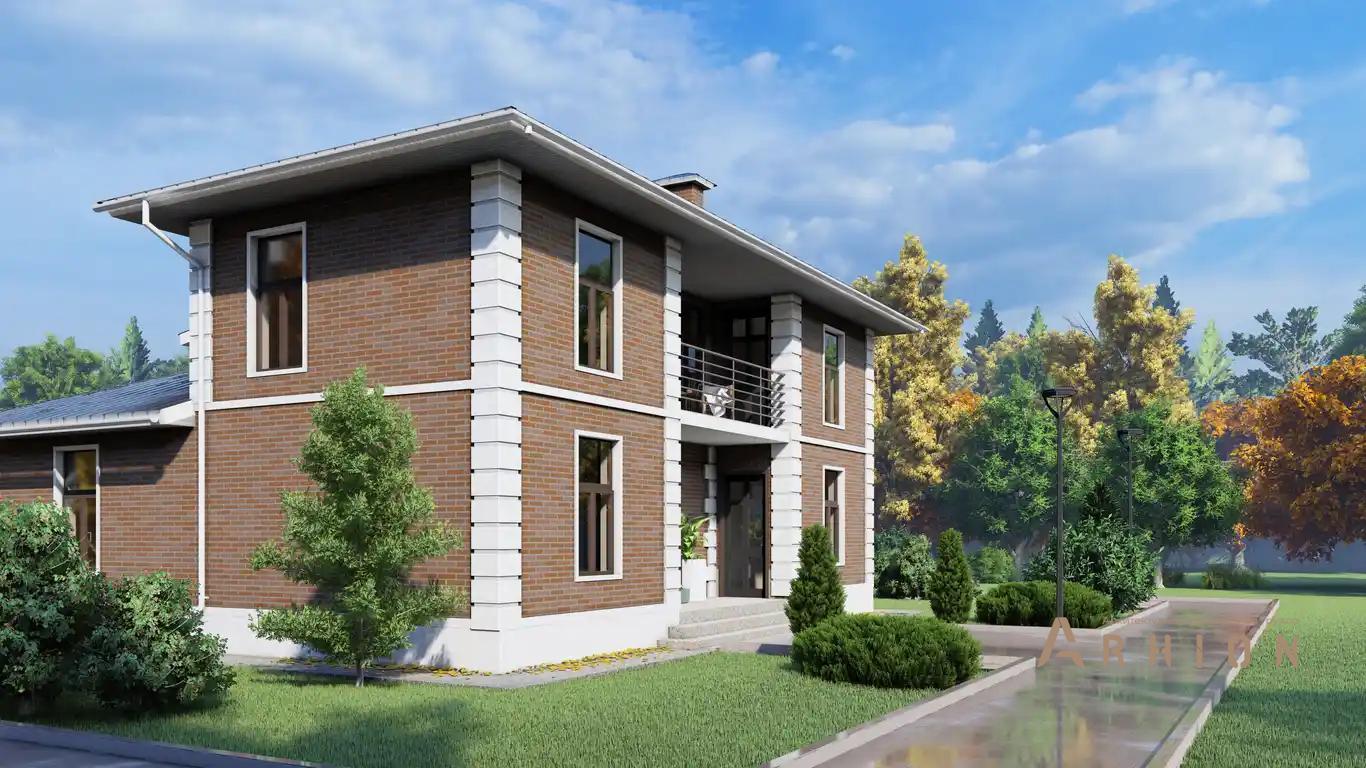 3. Проект двухэтажного дома в европейском стиле с четырехскатной, H-100, площадью - 162 кв c терассой, балконом