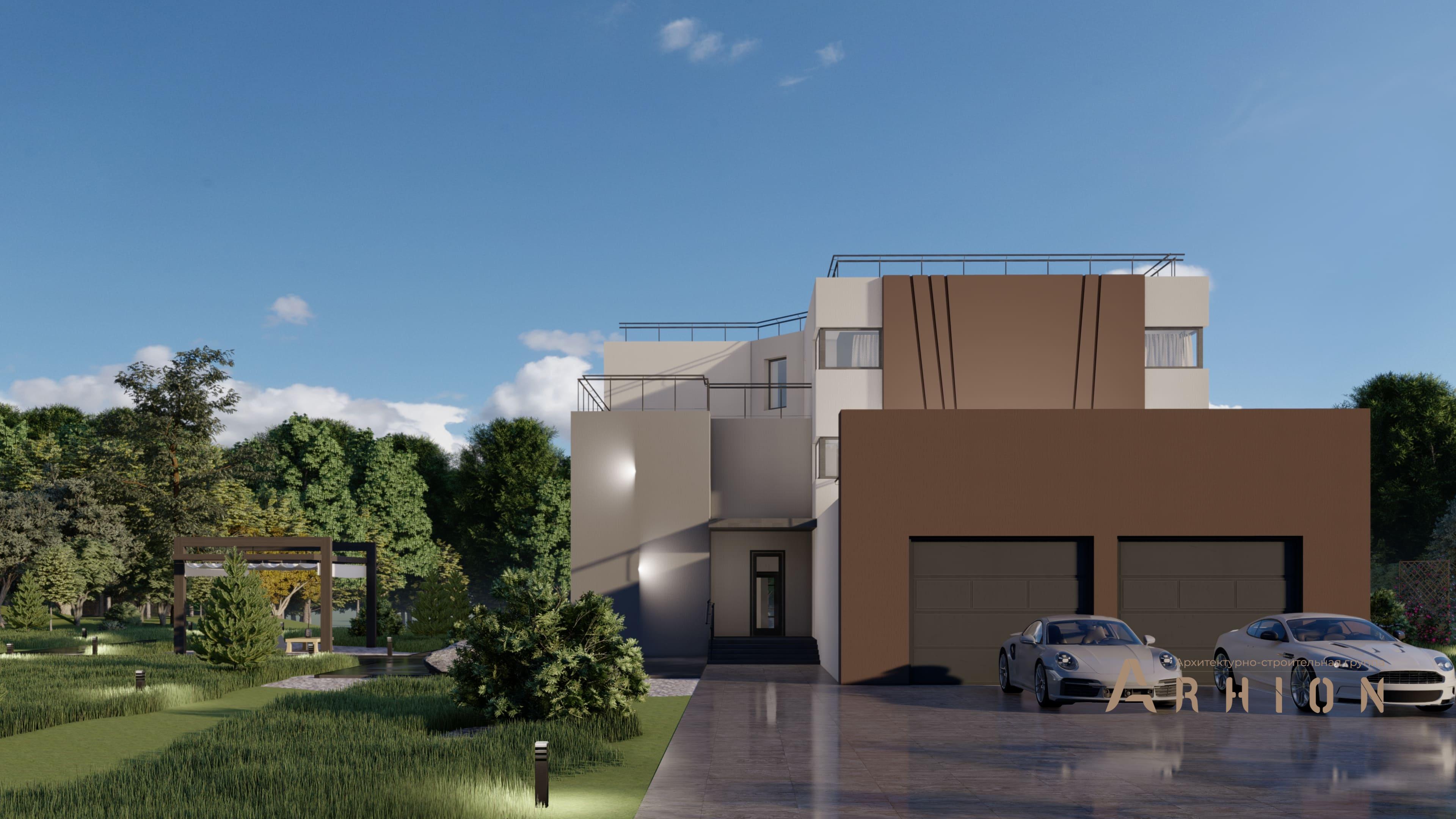 4. Проект двухэтажного дома в стиле хай-тек с плоской кровлей , H-102, площадью - 721 кв c цокольным этажом, терассой, балконом, гаражом