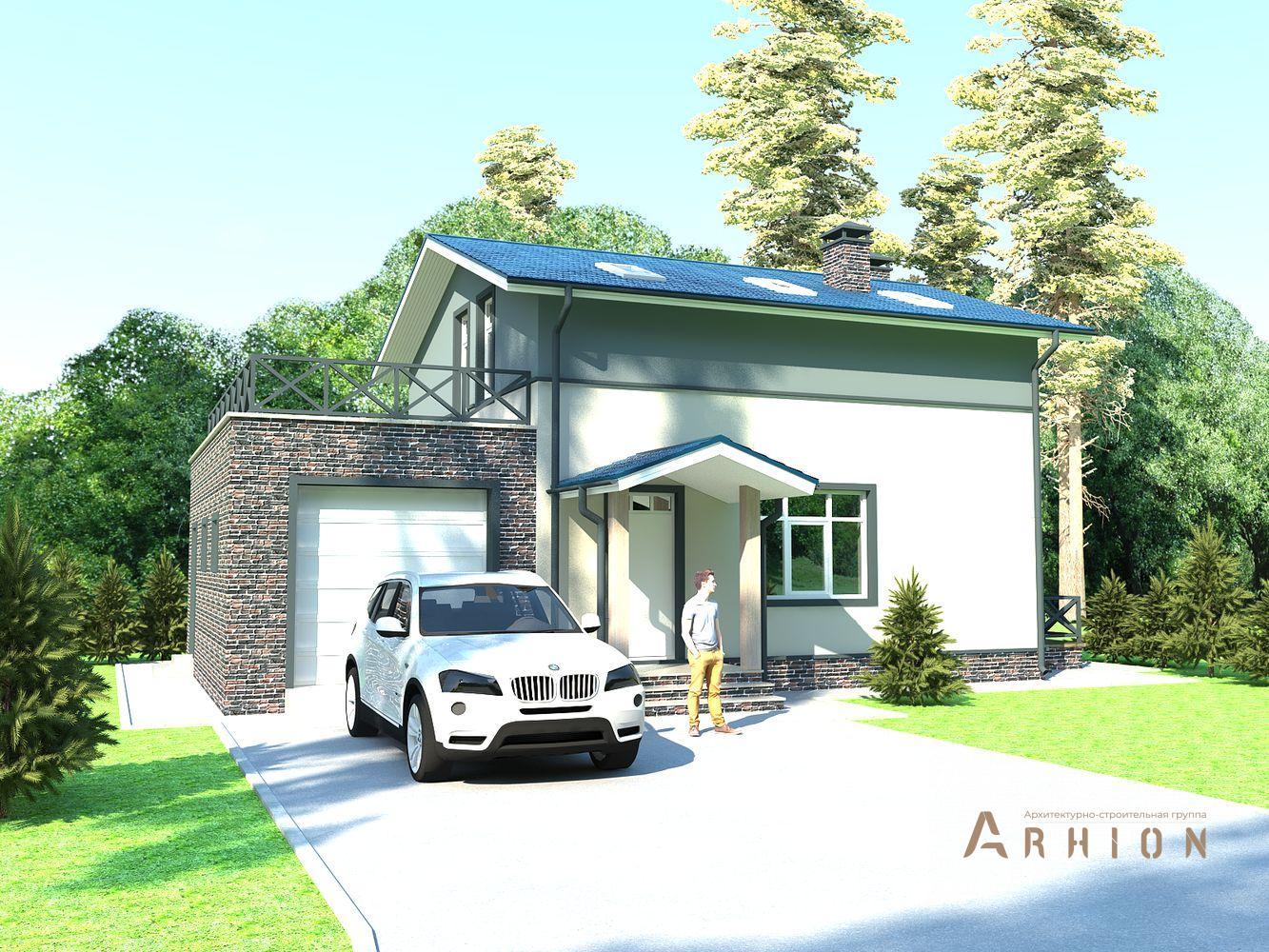 2. Проект одноэтажного дома в финском стиле с двускатной кровлей, H-1020, площадью - 127 кв c мансардой, терассой, балконом, гаражом