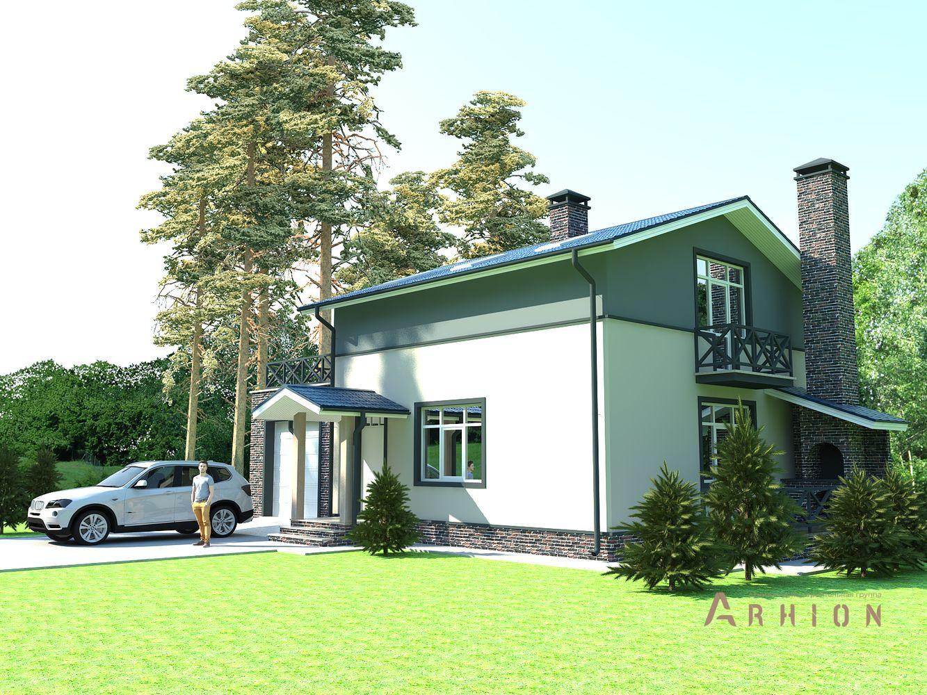 1. Проект одноэтажного дома в финском стиле с двускатной кровлей, H-1020, площадью - 127 кв c мансардой, терассой, балконом, гаражом