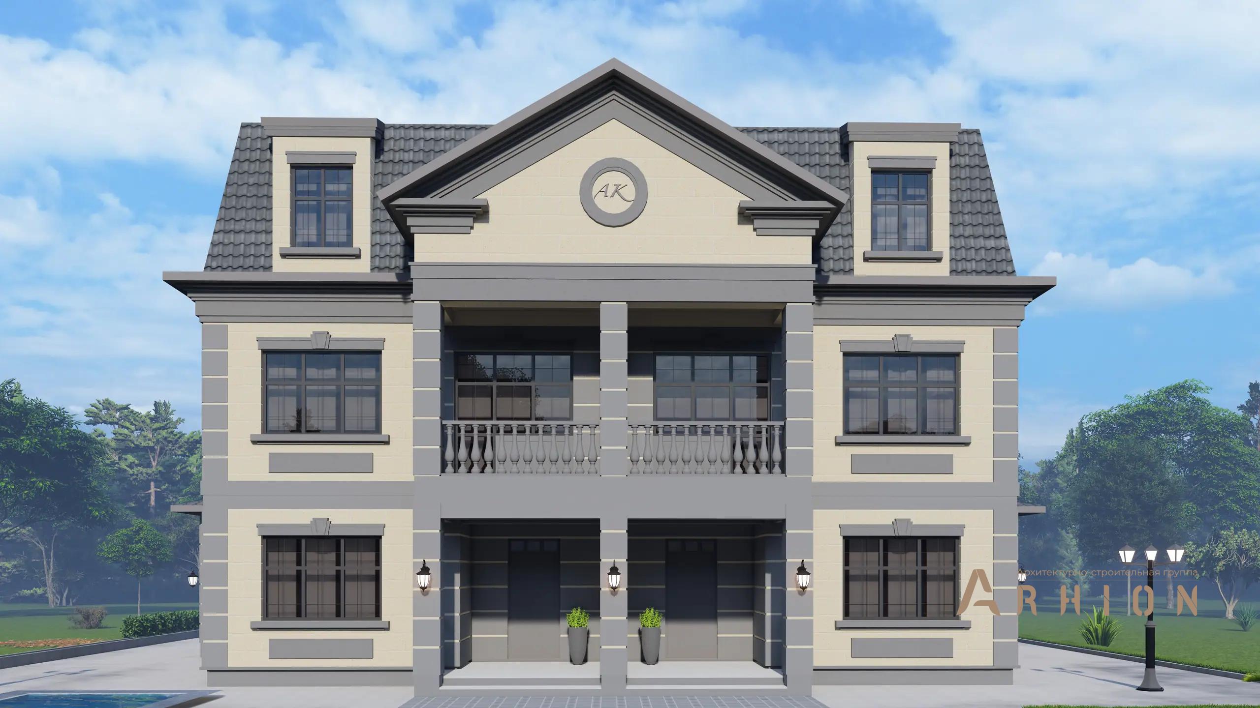 3. Проект двухэтажного дома в дворцовом стиле с многоскатной кровлей, H-1021, площадью - 331 кв c мансардой, терассой, балконом