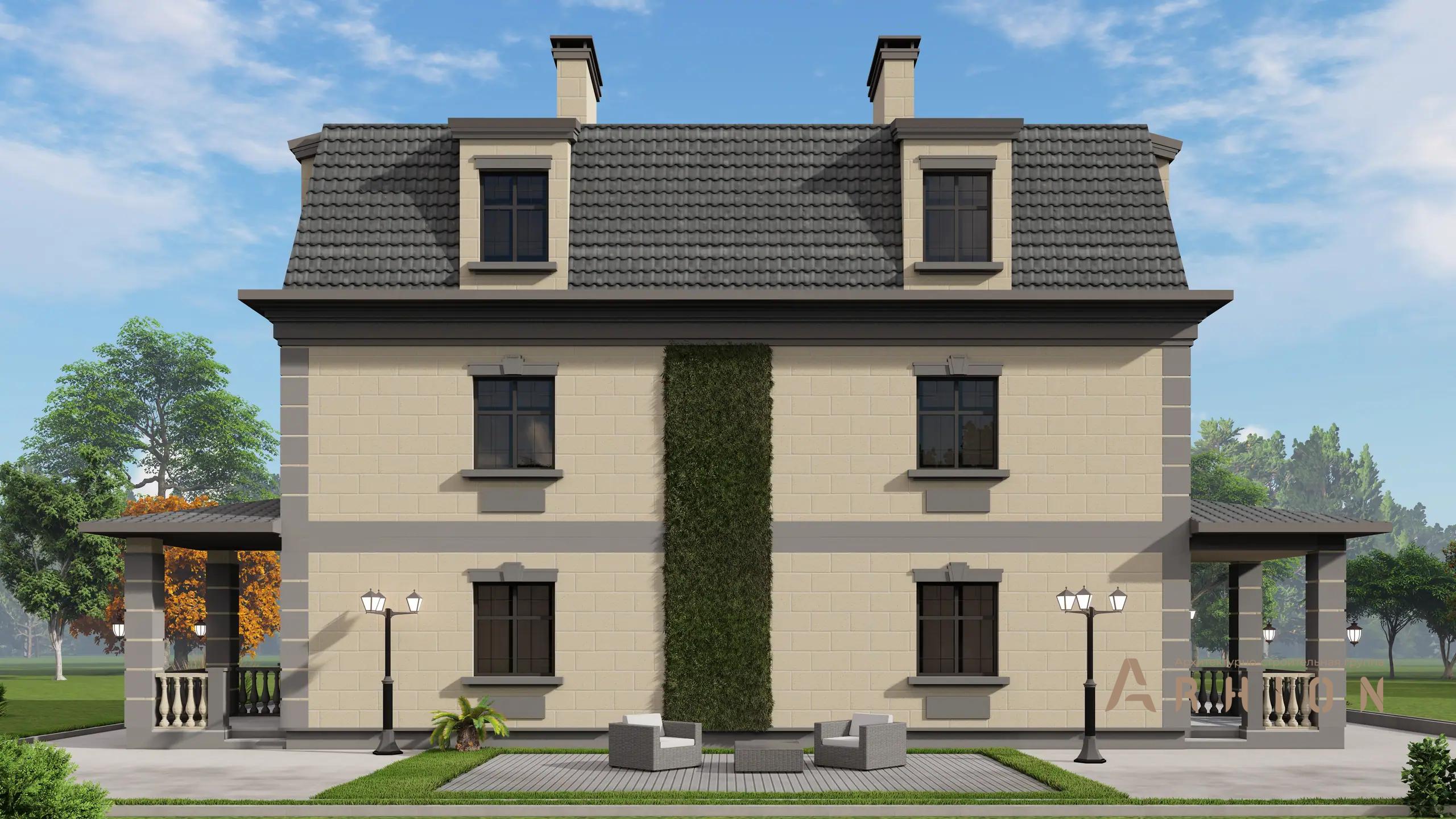 4. Проект двухэтажного дома в дворцовом стиле с многоскатной кровлей, H-1021, площадью - 331 кв c мансардой, терассой, балконом