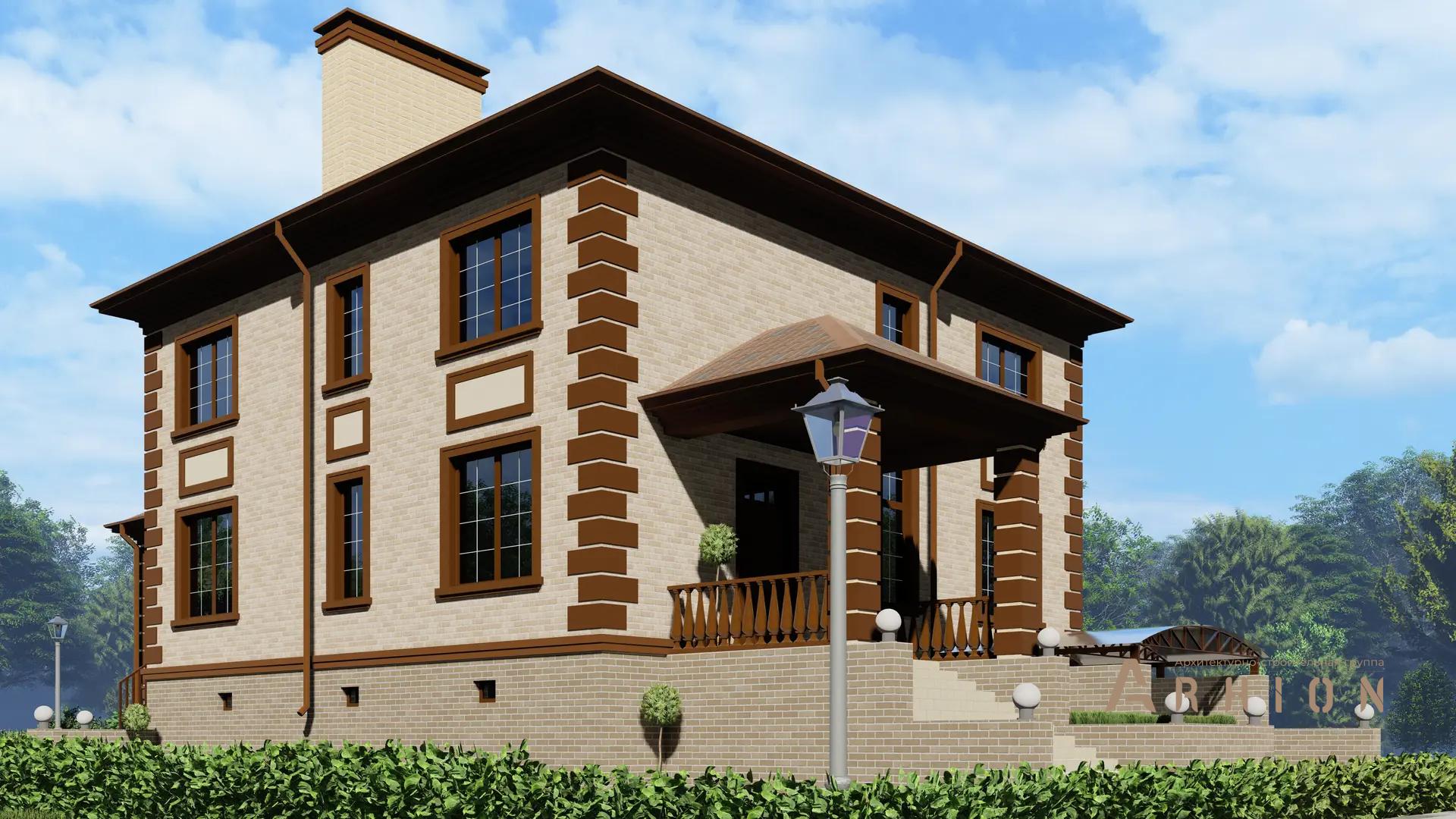 1. Проект двухэтажного дома в современном классическом стиле с четырехскатной, H-1022, площадью - 356 кв c цокольным этажом, сауной, терассой, гаражом