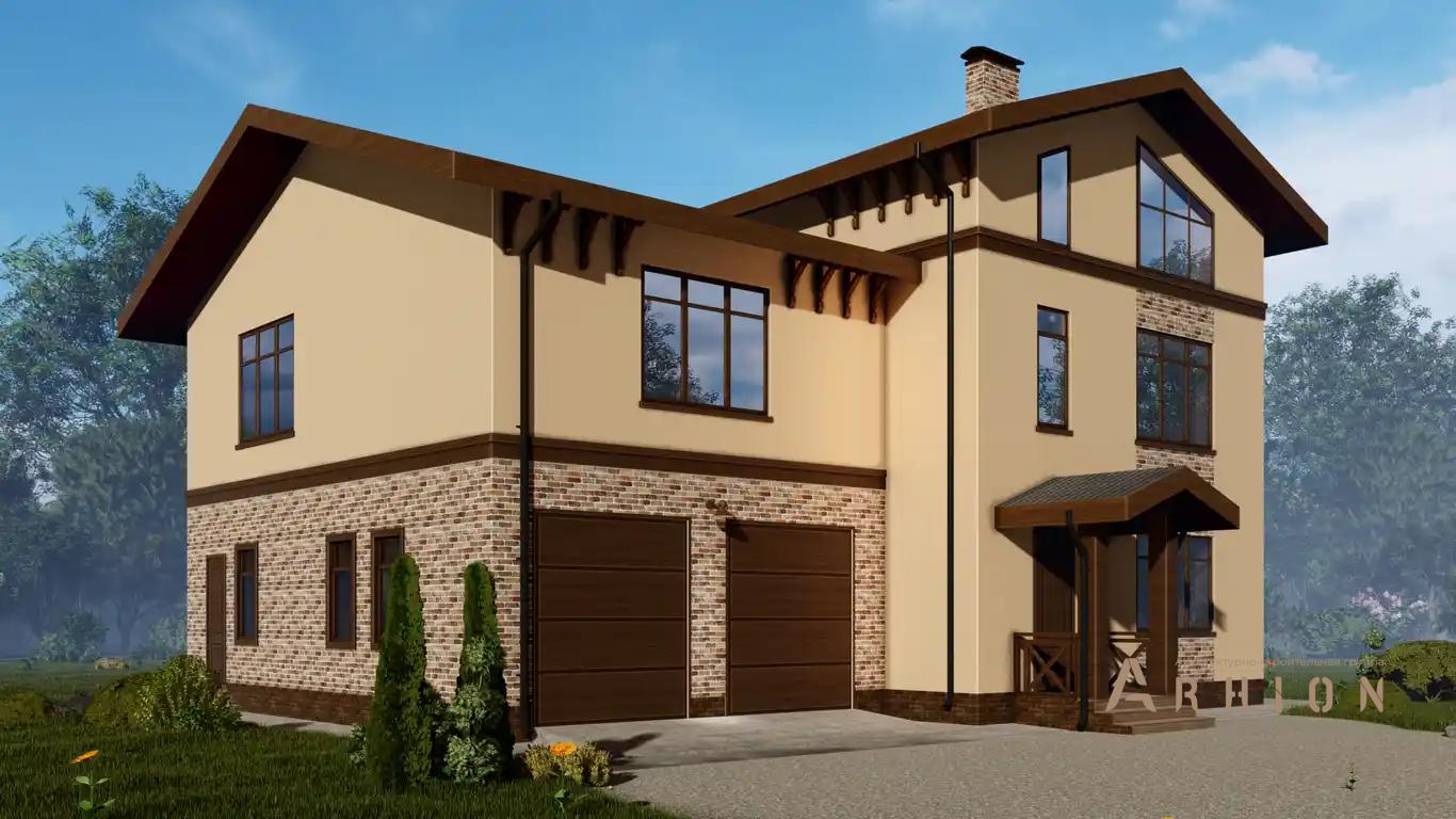 1. Проект двухэтажного дома в европейском стиле с многоскатной кровлей, H-1025, площадью - 325 кв c мансардой, сауной, терассой, балконом, гаражом