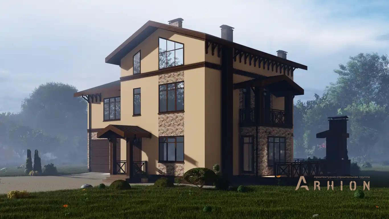 7. Проект двухэтажного дома в европейском стиле с многоскатной кровлей, H-1025, площадью - 325 кв c мансардой, сауной, терассой, балконом, гаражом