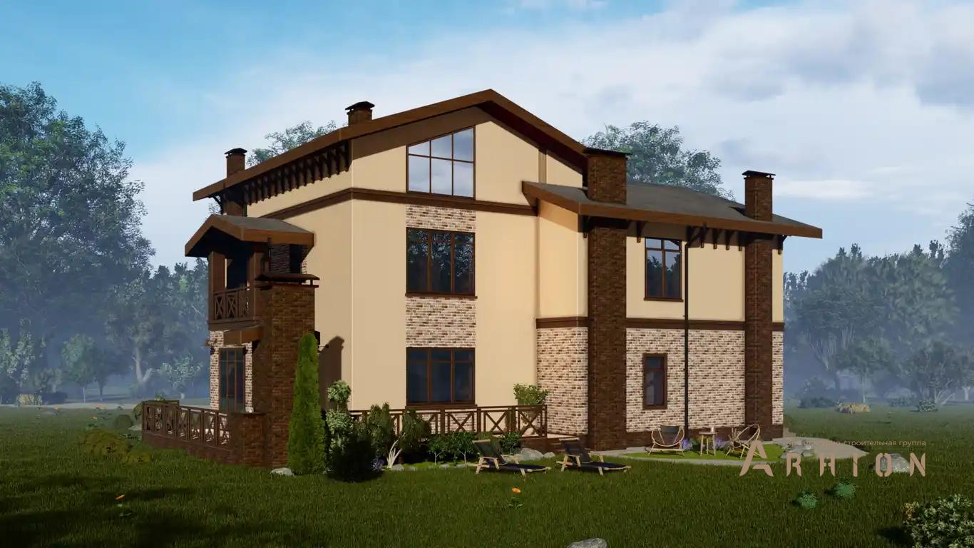 5. Проект двухэтажного дома в европейском стиле с многоскатной кровлей, H-1025, площадью - 325 кв c мансардой, сауной, терассой, балконом, гаражом