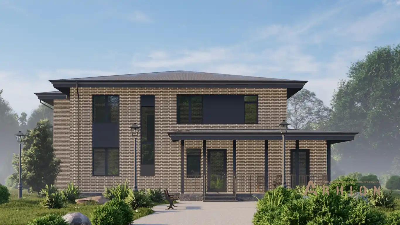 7. Проект двухэтажного дома в современном стиле с четырехскатной, H-1027, площадью - 260 кв c сауной, терассой, бассейном