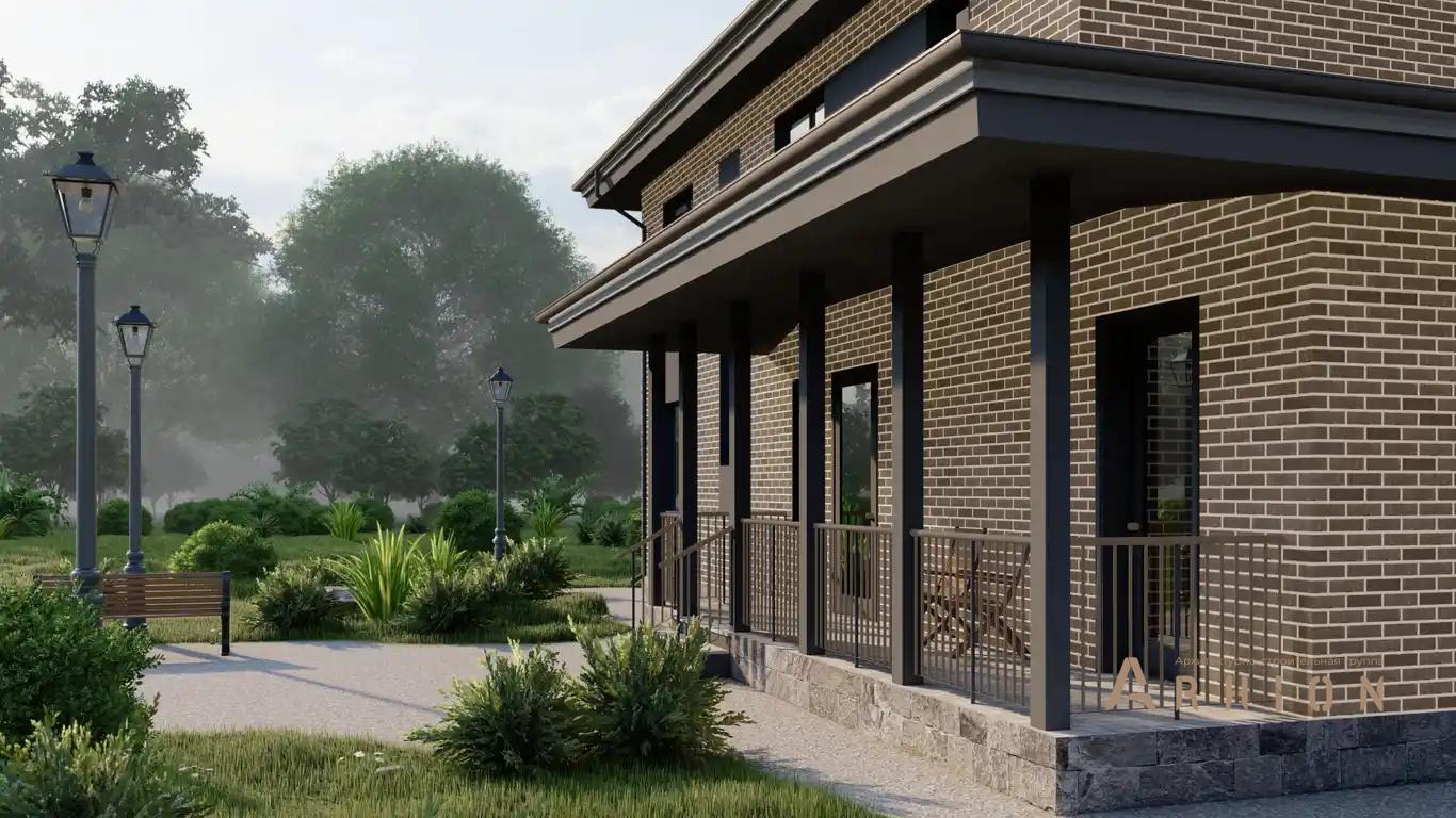 8. Проект двухэтажного дома в современном стиле с четырехскатной, H-1027, площадью - 260 кв c сауной, терассой, бассейном