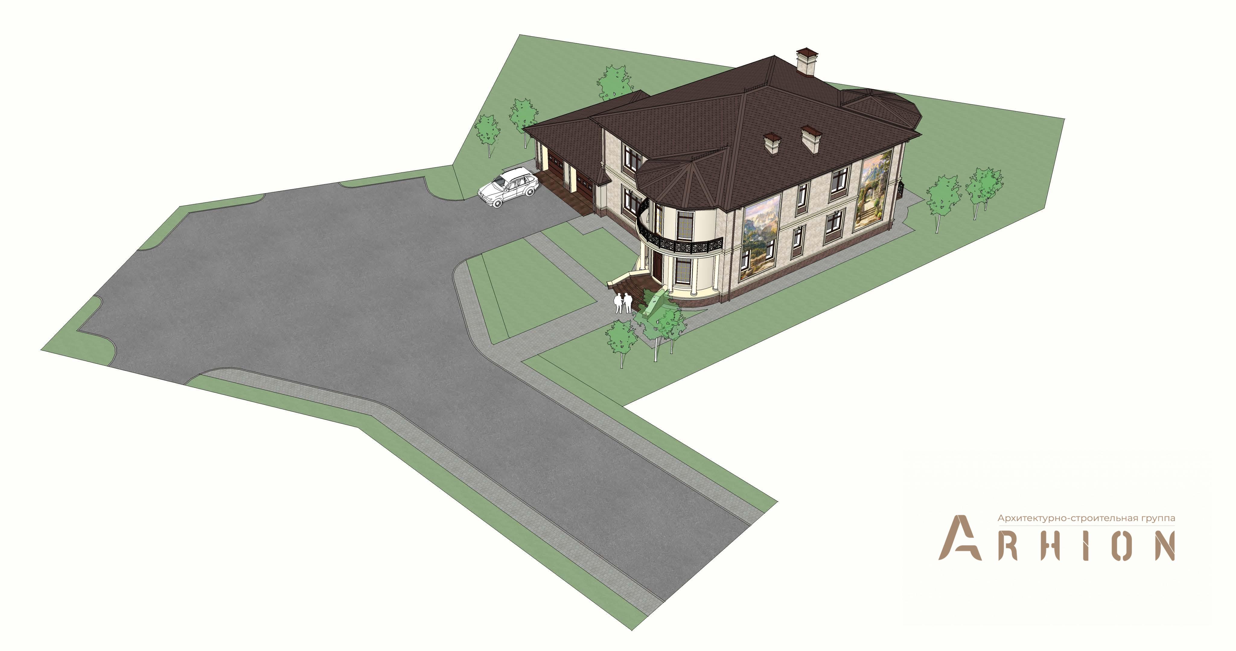 4. Проект двухэтажного дома в классическом стиле с многоскатной кровлей, H-1028, площадью - 464 кв c терассой, гаражом, эркером
