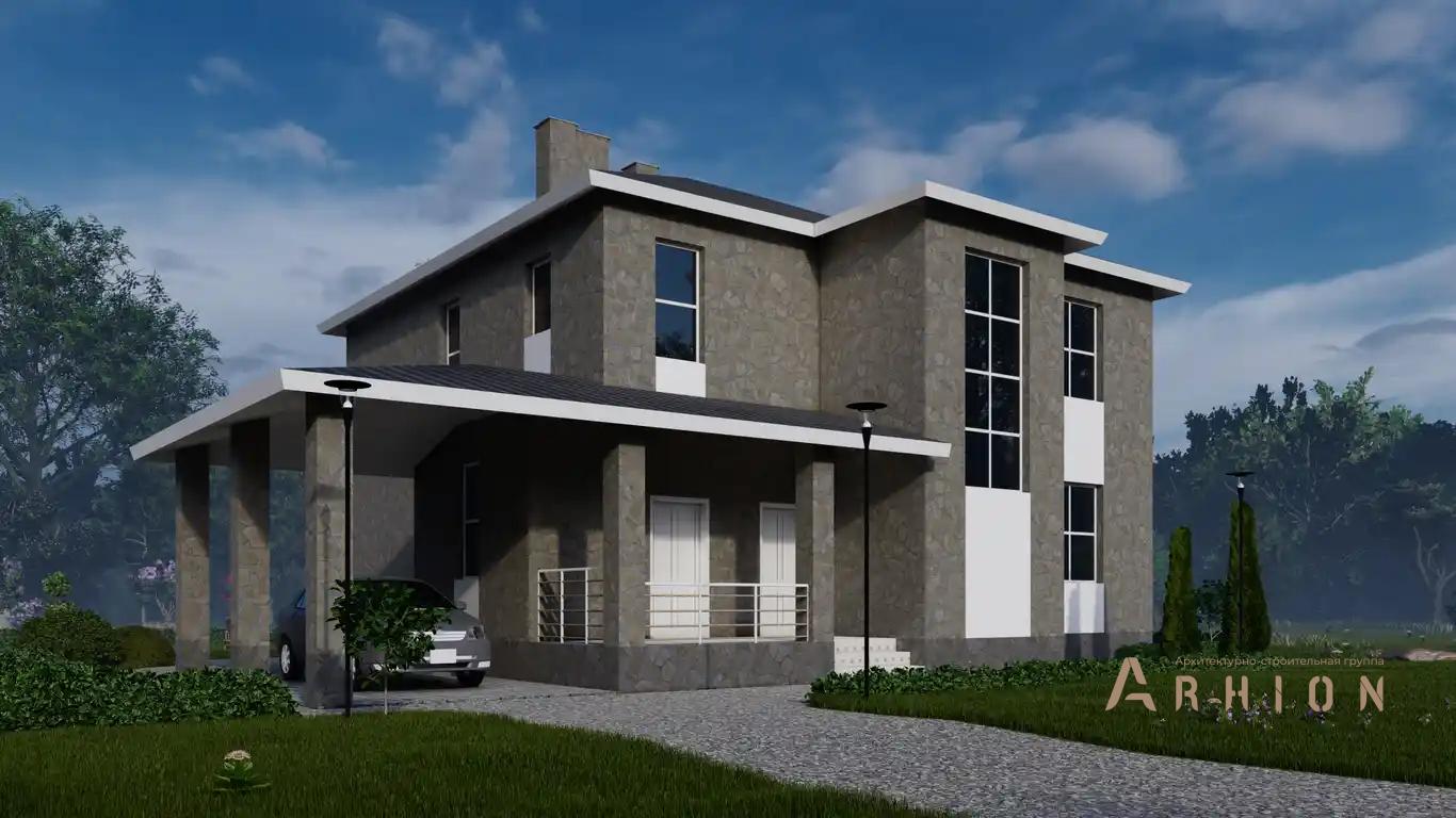 1. Проект двухэтажного дома в европейском стиле с многоскатной кровлей, H-103, площадью - 253 кв c терассой, гаражом