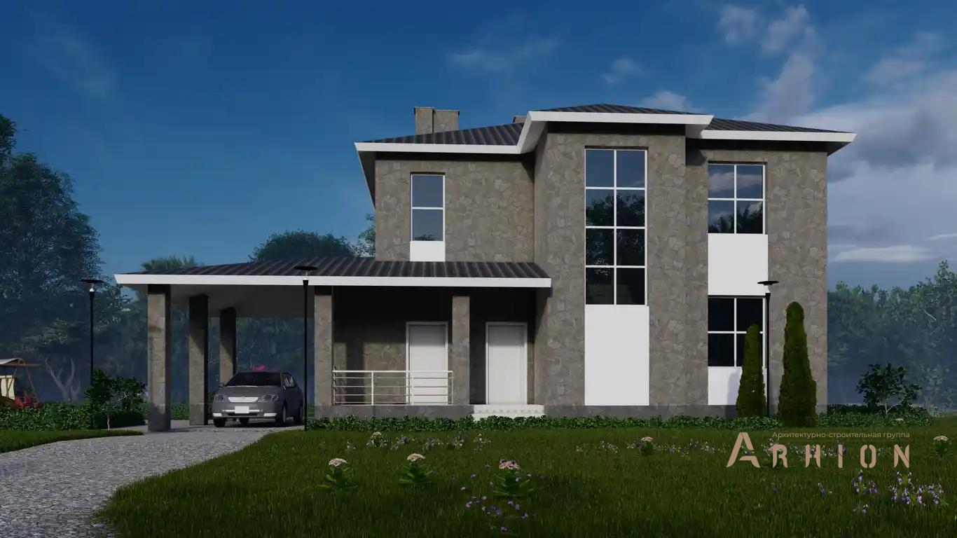 8. Проект двухэтажного дома в европейском стиле с многоскатной кровлей, H-103, площадью - 253 кв c терассой, гаражом