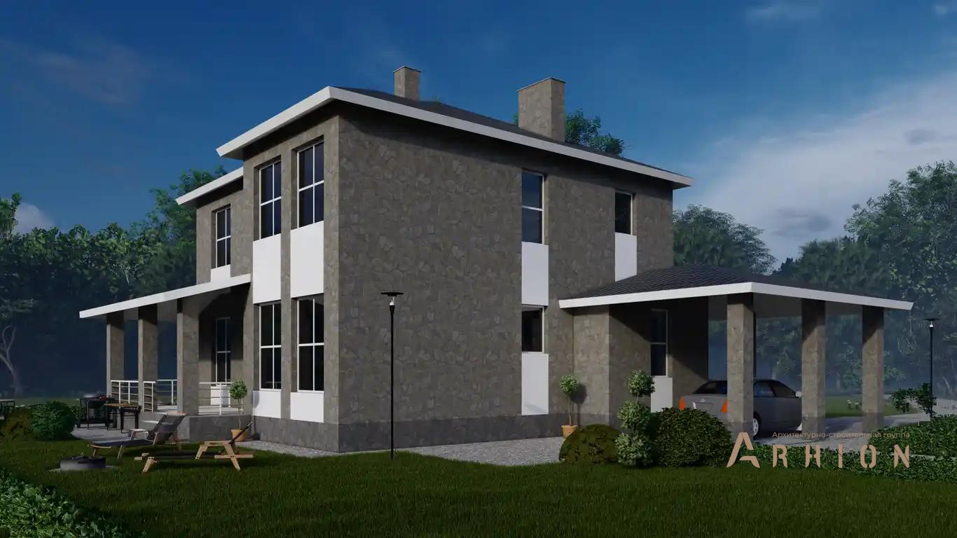 2. Проект двухэтажного дома в европейском стиле с многоскатной кровлей, H-103, площадью - 253 кв c терассой, гаражом