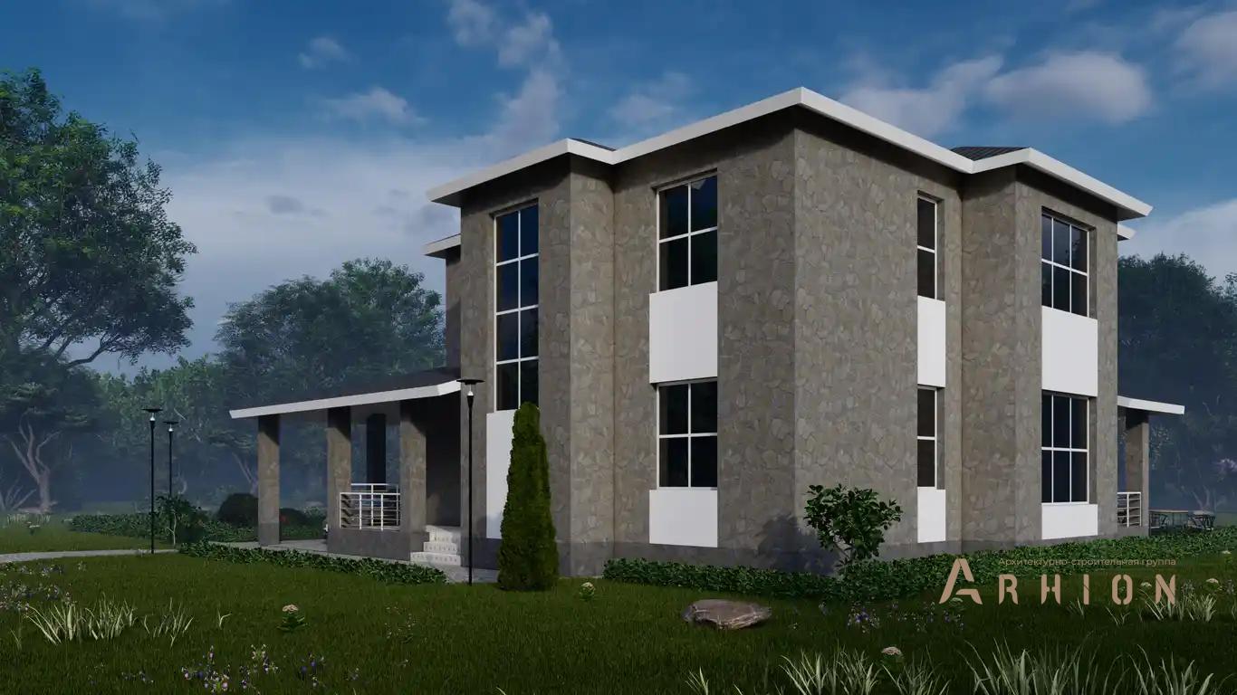 4. Проект двухэтажного дома в европейском стиле с многоскатной кровлей, H-103, площадью - 253 кв c терассой, гаражом