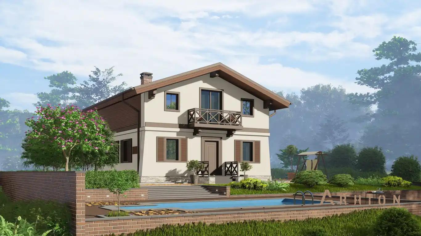 1. Проект одноэтажного дома в скандинавском стиле с двускатной кровлей, H-1032, площадью - 125 кв c мансардой, сауной, терассой, балконом