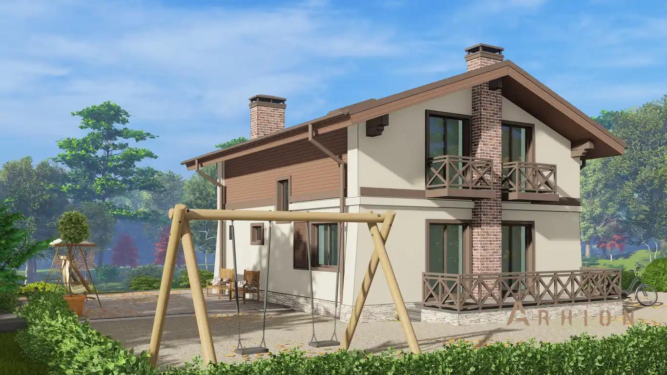 7. Проект одноэтажного дома в скандинавском стиле с двускатной кровлей, H-1032, площадью - 125 кв c мансардой, сауной, терассой, балконом