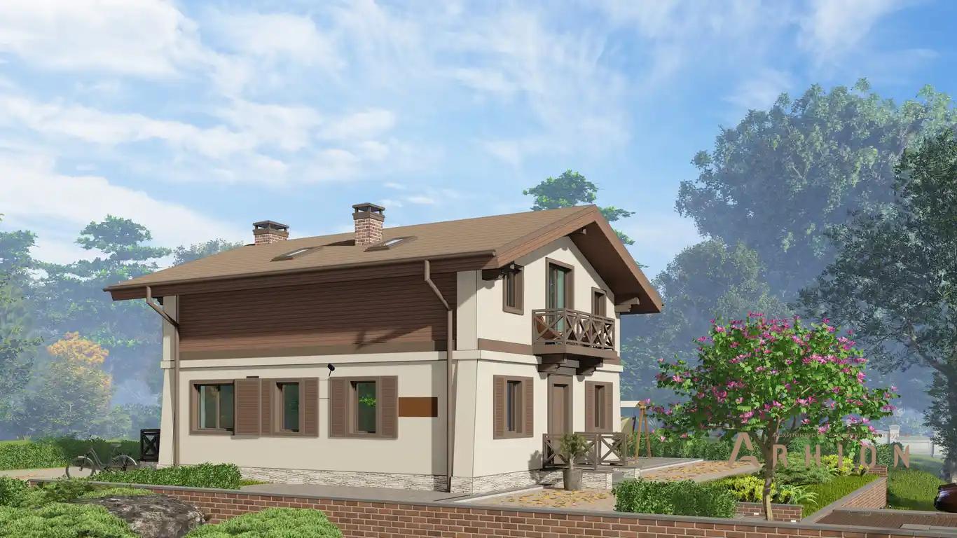 6. Проект одноэтажного дома в скандинавском стиле с двускатной кровлей, H-1032, площадью - 125 кв c мансардой, сауной, терассой, балконом