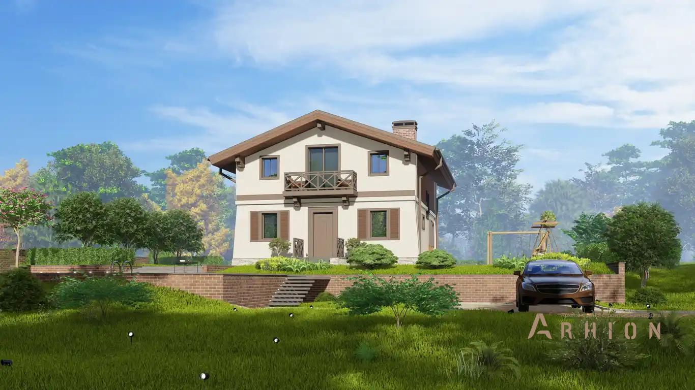 5. Проект одноэтажного дома в скандинавском стиле с двускатной кровлей, H-1032, площадью - 125 кв c мансардой, сауной, терассой, балконом