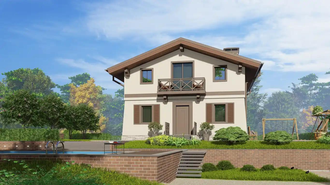 4. Проект одноэтажного дома в скандинавском стиле с двускатной кровлей, H-1032, площадью - 125 кв c мансардой, сауной, терассой, балконом