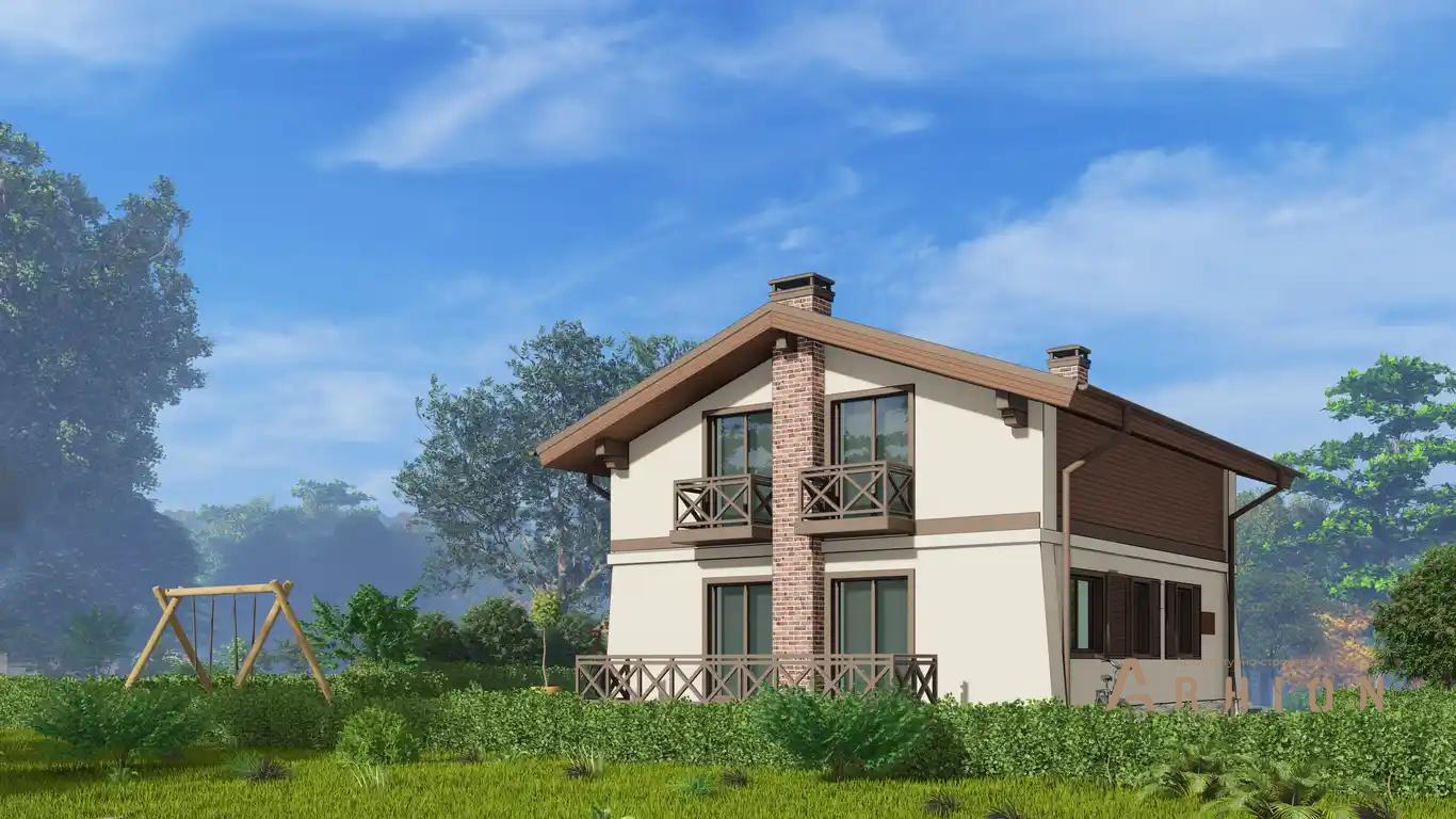 3. Проект одноэтажного дома в скандинавском стиле с двускатной кровлей, H-1032, площадью - 125 кв c мансардой, сауной, терассой, балконом