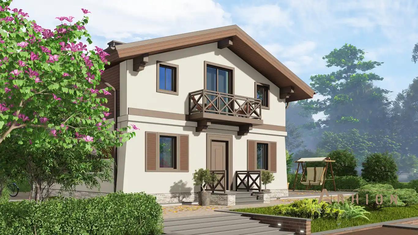 9. Проект одноэтажного дома в скандинавском стиле с двускатной кровлей, H-1032, площадью - 125 кв c мансардой, сауной, терассой, балконом