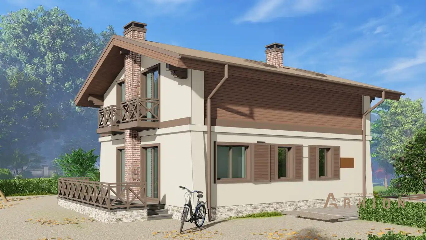 8. Проект одноэтажного дома в скандинавском стиле с двускатной кровлей, H-1032, площадью - 125 кв c мансардой, сауной, терассой, балконом