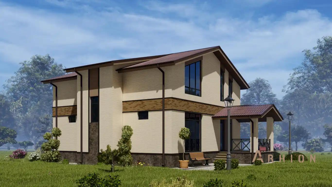 6. Проект одноэтажного дома в европейском стиле с многоскатной кровлей, H-1034, площадью - 156 кв c мансардой, терассой