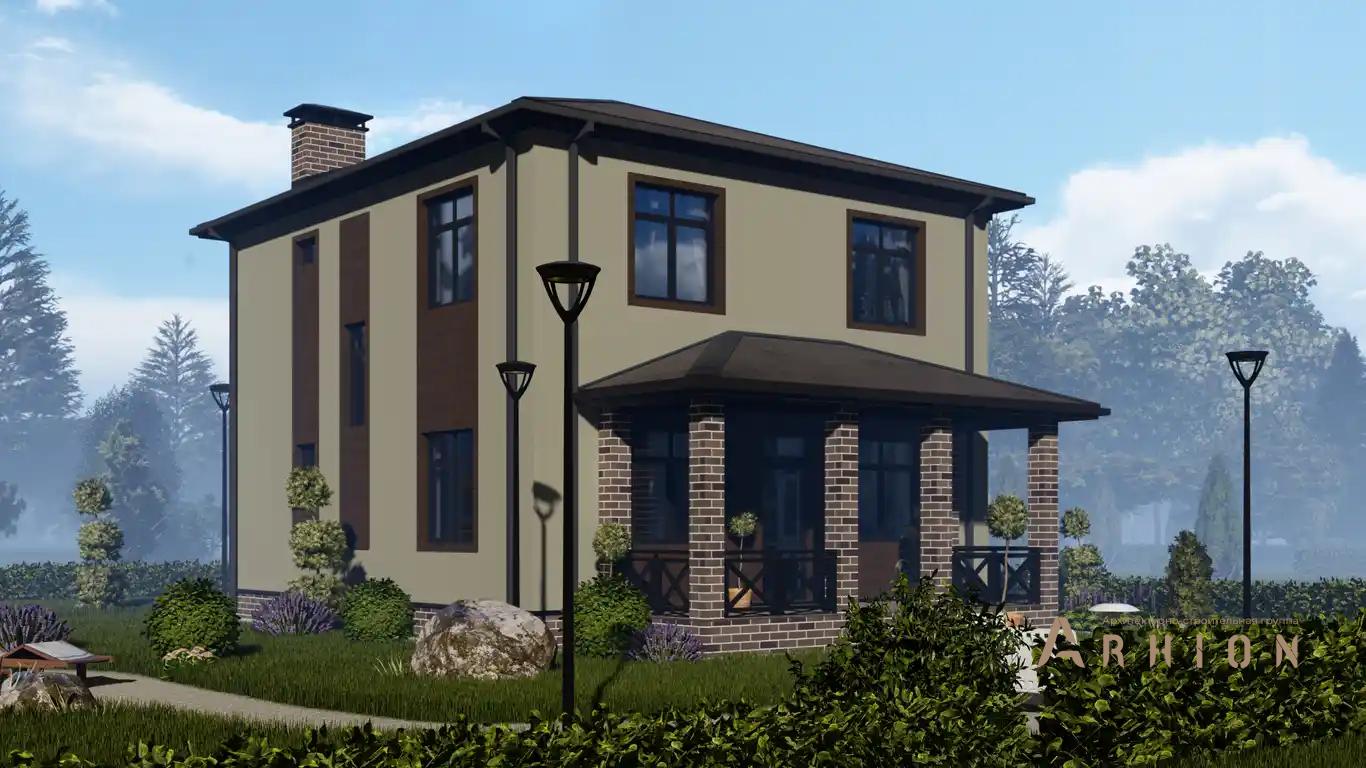 1. Проект двухэтажного дома в современном стиле с четырехскатной, H-1036, площадью - 147 кв c терассой