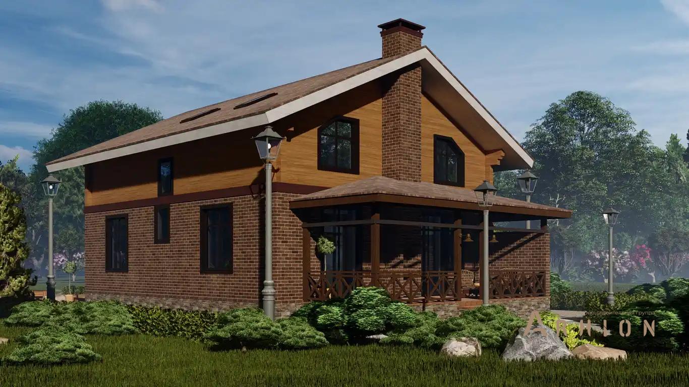 1. Проект одноэтажного дома в канадском стиле с двускатной кровлей, H-1037, площадью - 172 кв c мансардой, терассой