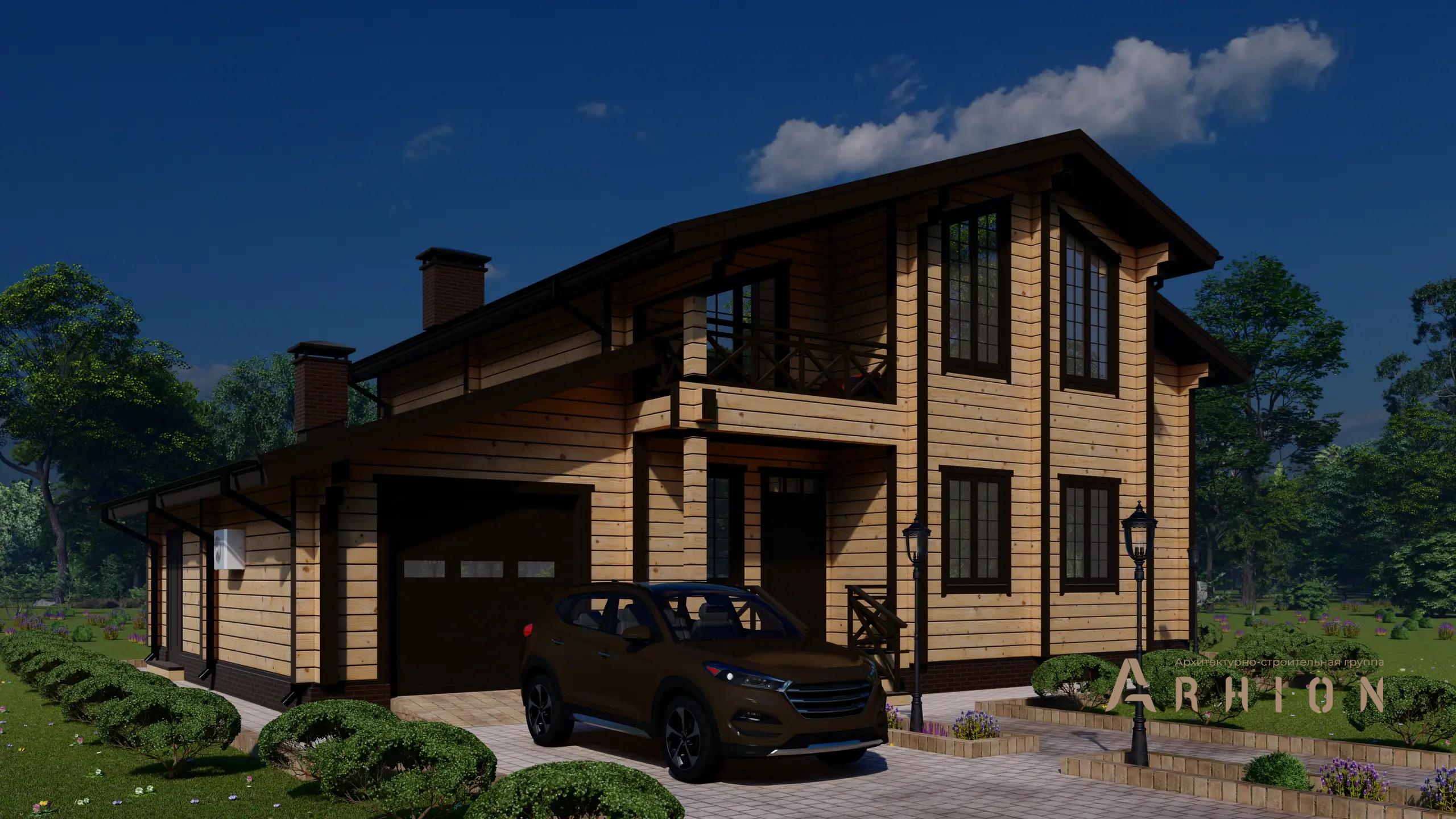 1. Проект двухэтажного дома в скандинавском стиле с двускатной кровлей, H-1039, площадью - 152 кв c сауной, терассой, балконом, гаражом