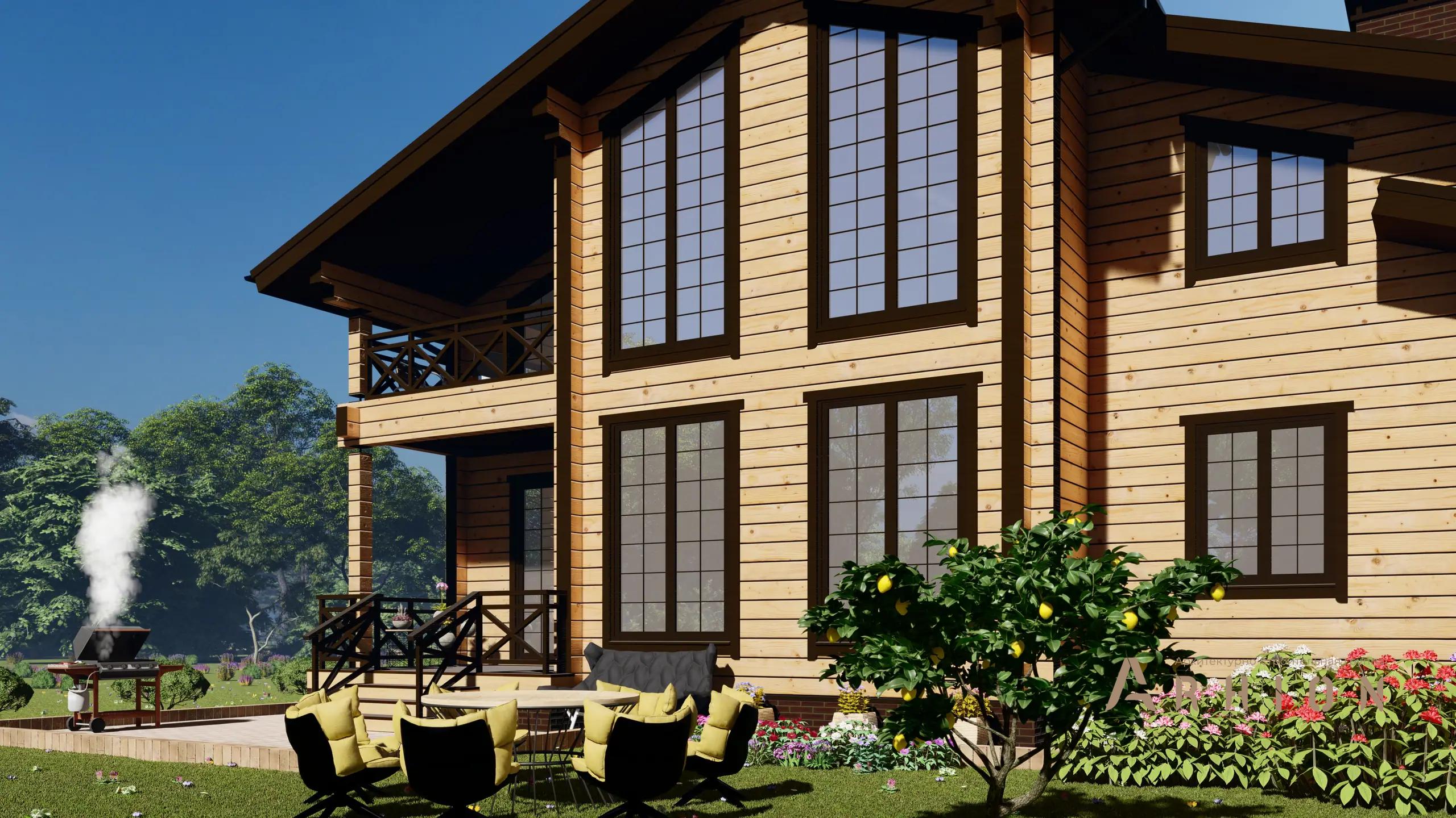 4. Проект двухэтажного дома в скандинавском стиле с двускатной кровлей, H-1039, площадью - 152 кв c сауной, терассой, балконом, гаражом