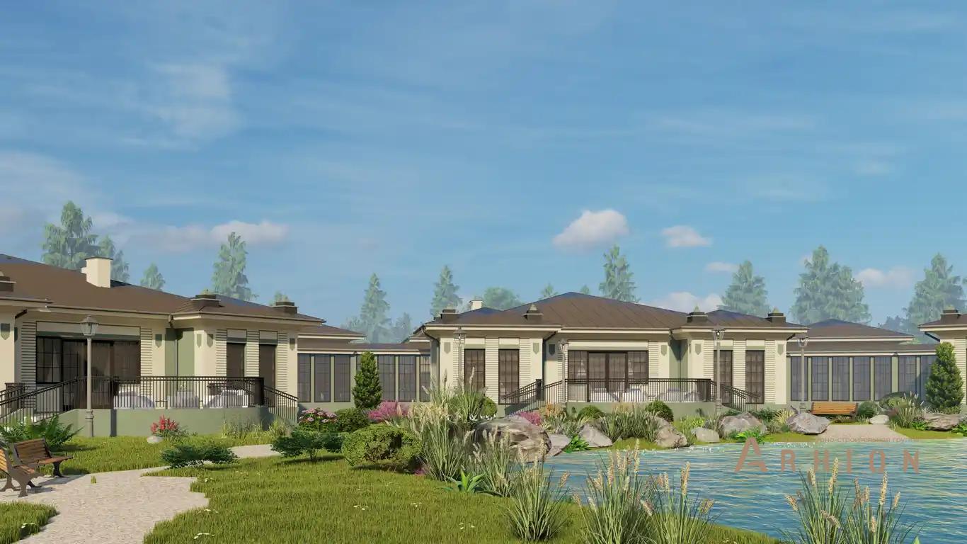 5. Проект одноэтажного дома в классическом стиле с многоскатной кровлей, H-1040, площадью - 1141 кв c терассой